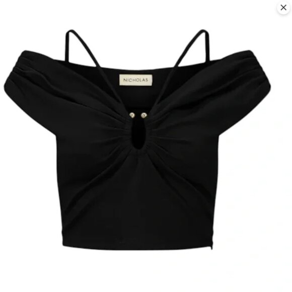 Nicholas Jeena Off-the-Shoulder U-Bar Black Crop Top Size 4 - Picture 2 of 16